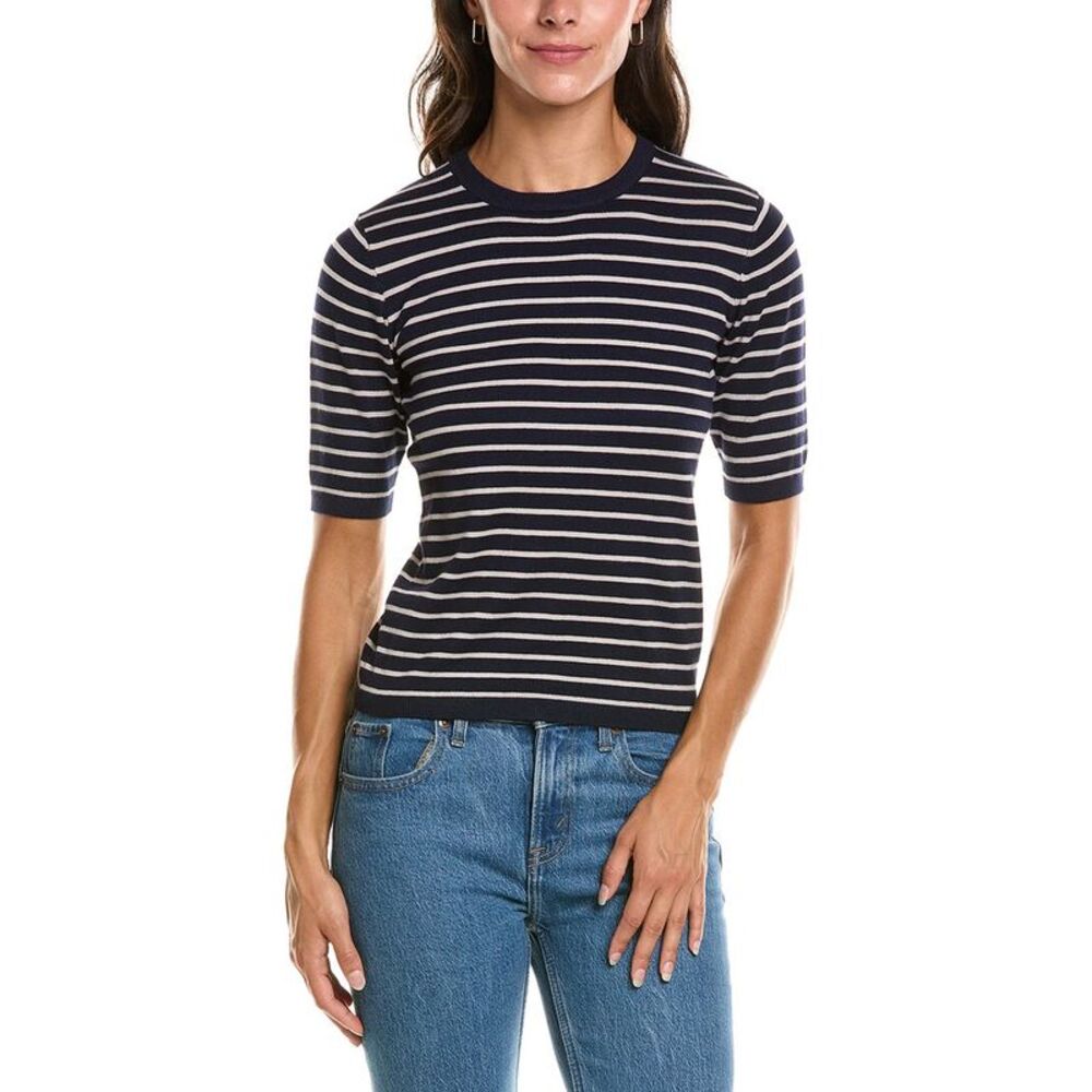 T Tahari Womens Striped Knit T-Shirt, Blue